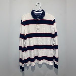 Large Tommy Hilfiger long sleeve polo (Navy Blue, Red and White)